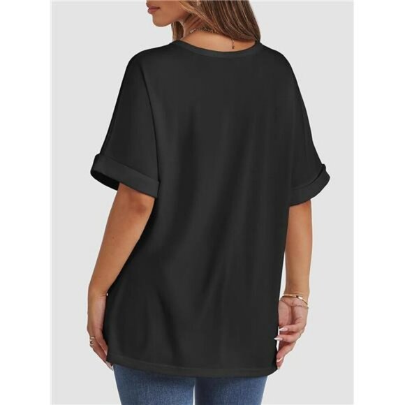 Womens Oversized T Shirt Loose Fit Casual Crew Neck Summer Top Plus Size - Picture 4 of 7